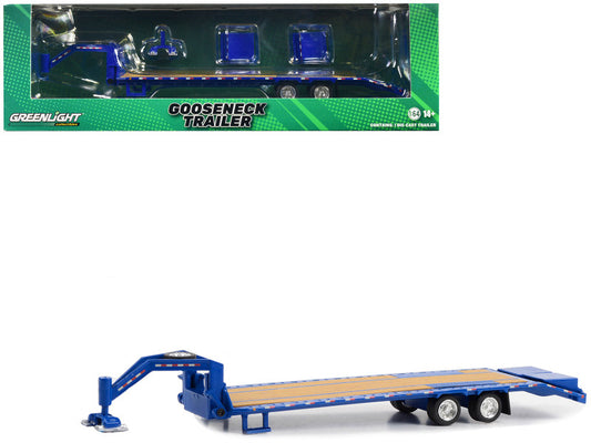 Gooseneck Trailer Blue with Red and White Conspicuity Stripes "Hobby Exclusive" Series 1/64 Diecast Model by Greenlight